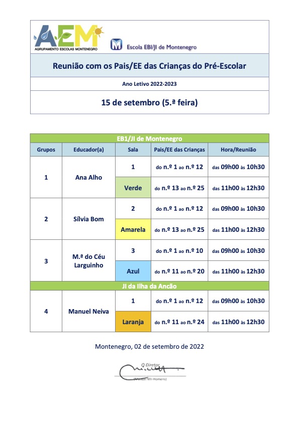 Pré Escolar Receção Alunos 2022 2023